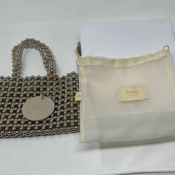 VANINA GOLD AND SIVER STUNNING BEADED BAG WITH FABRIC INSERT BAG💛🤍BNWT🥂🍒 - Picture 7 of 12